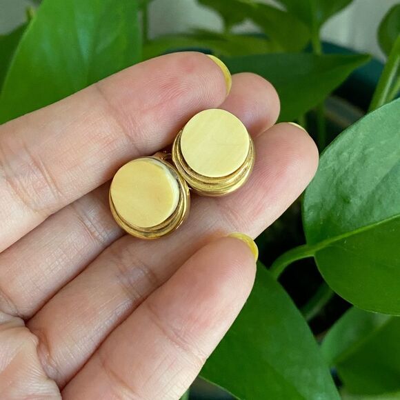 14k Round Stone Omega Clip Pierced Earrings - Picture 8 of 12